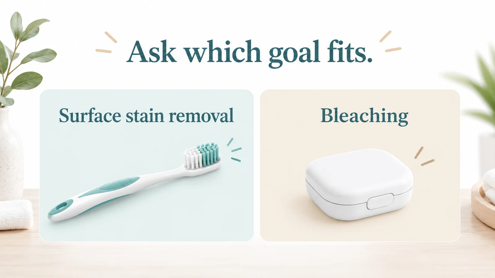 Cards labelled Surface stain removal and Bleaching